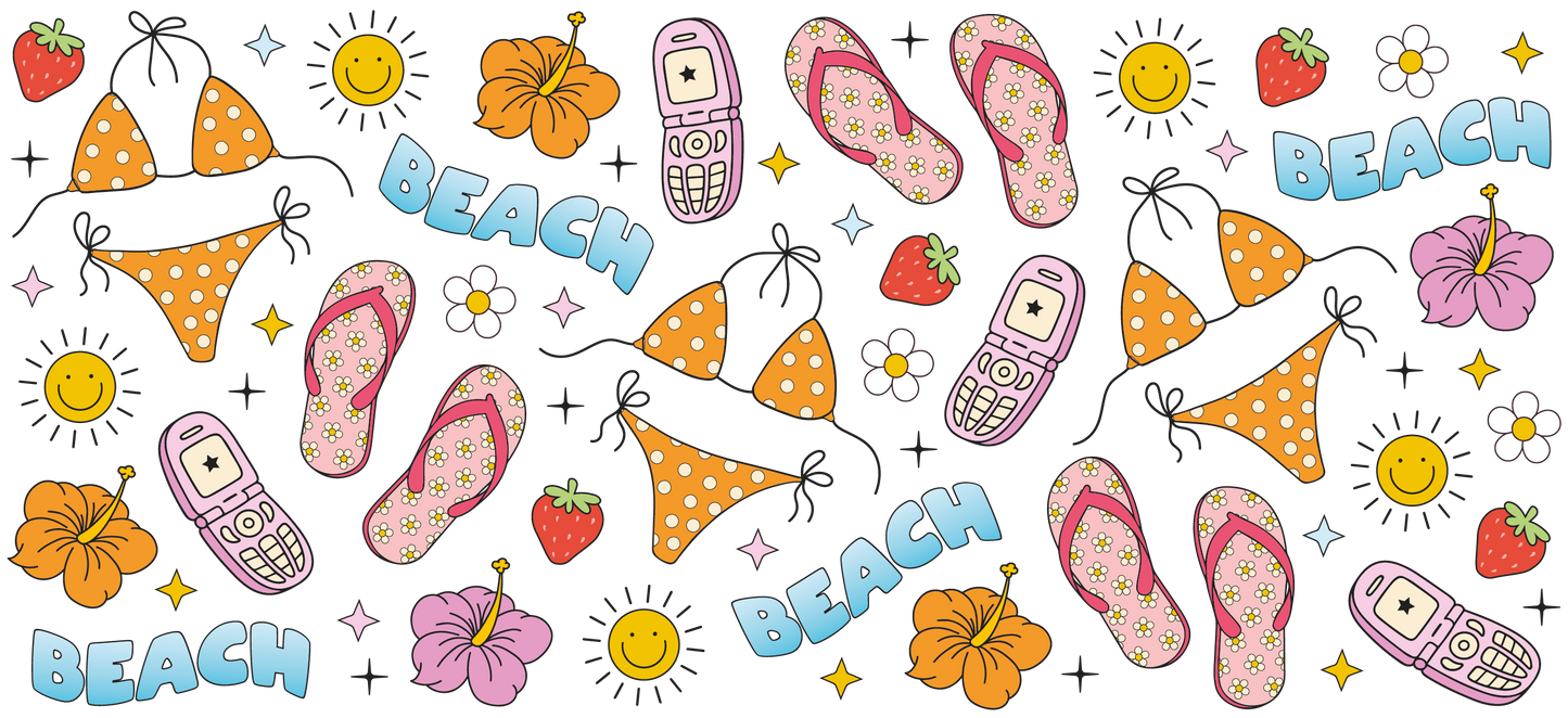 Vibrant Beach Vibes with Polka Dot Bikinis and Retro Flip Flops SVG PNG